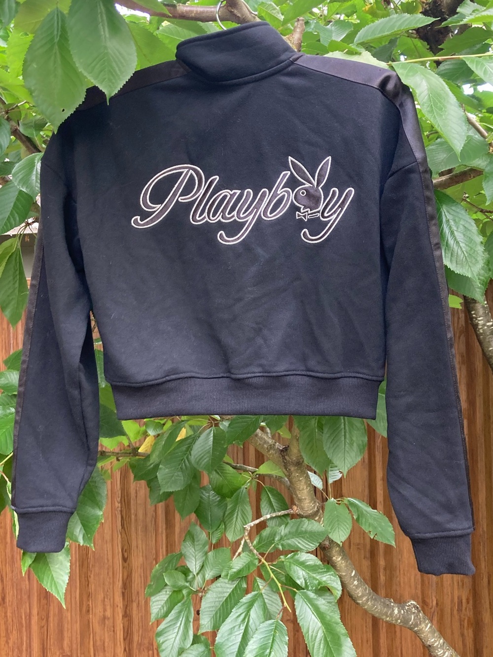 PLAYBOY Black Cropped Logo jacket with silver Script